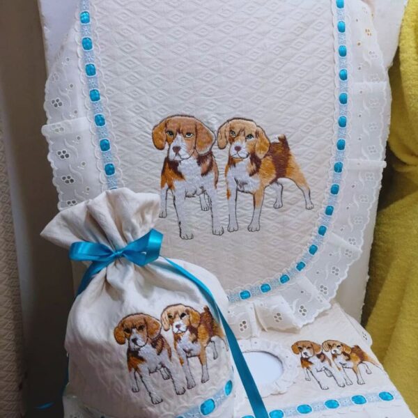 Set de Baño con Perritos – Toallas de Mano y Bolsita de Pan Personalizadas con Cachorros